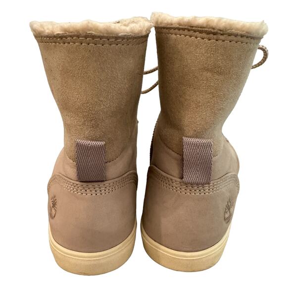 Timberland Gray Suede Dausette Cream Fleece Fold Down Boots Booties 6 cabincore - Picture 11 of 14